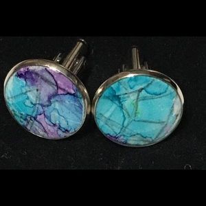 “ONE of a Kind” ART DECO BLUES &  PURPLE CUFFLINKS